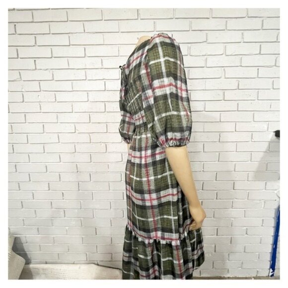 AllSaints Sadie Check Dress Puff Sleeve Hi-Low Hem | Feminine Grunge | Size 0 - Picture 6 of 8